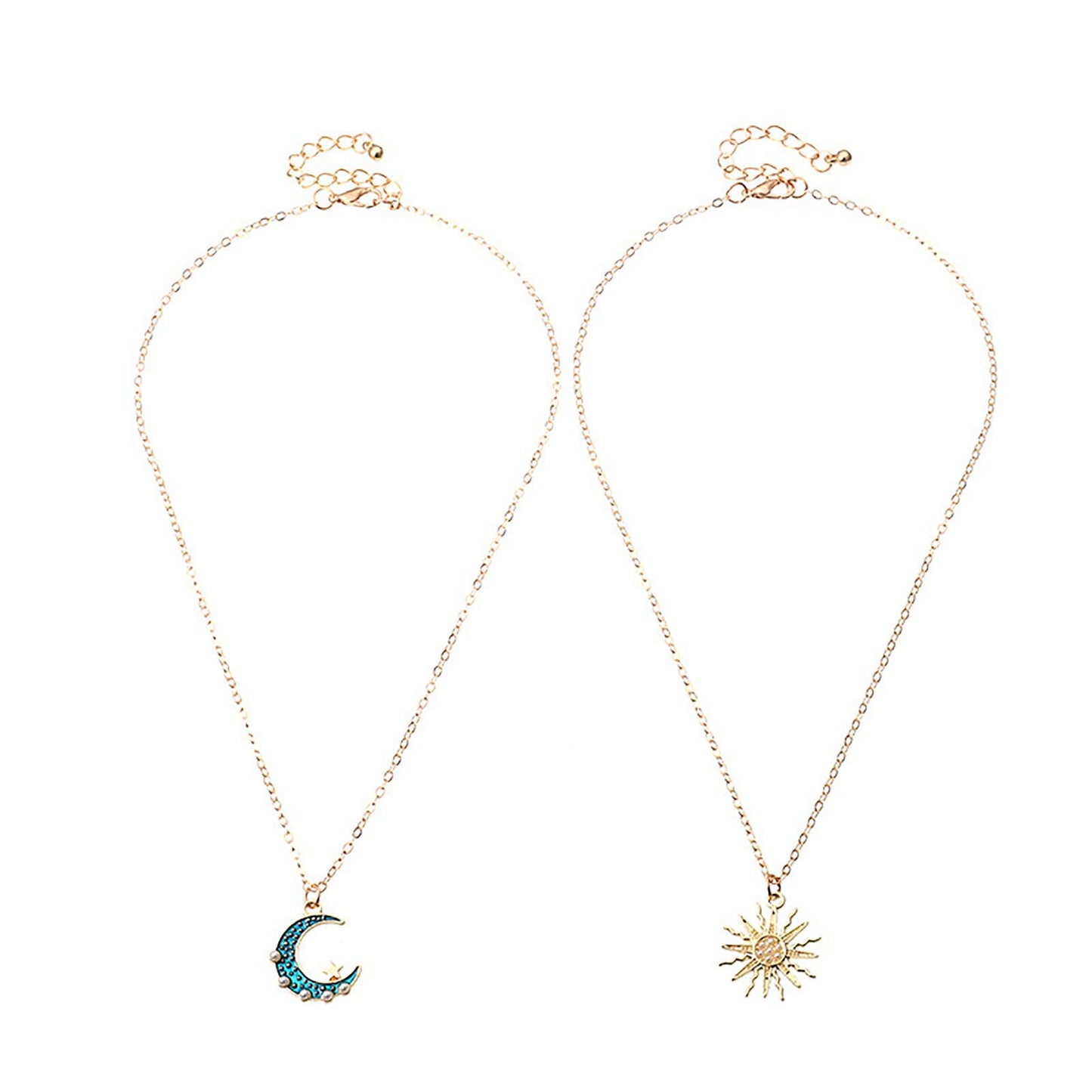 Sun Moon Necklace Blue Gold Stainless Steel Pendant Necklaces Jewelry