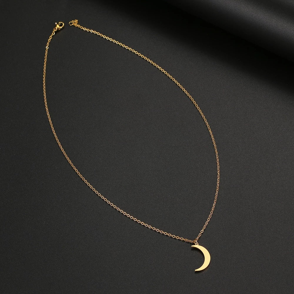 Women's Fashion Simple Stainless Steel Moon Pendant Necklace
