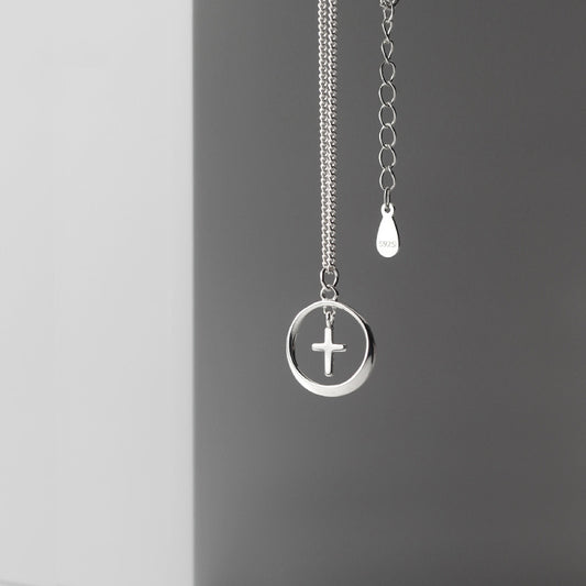 Ins Hip Hop Sterling Silver Cross Necklace