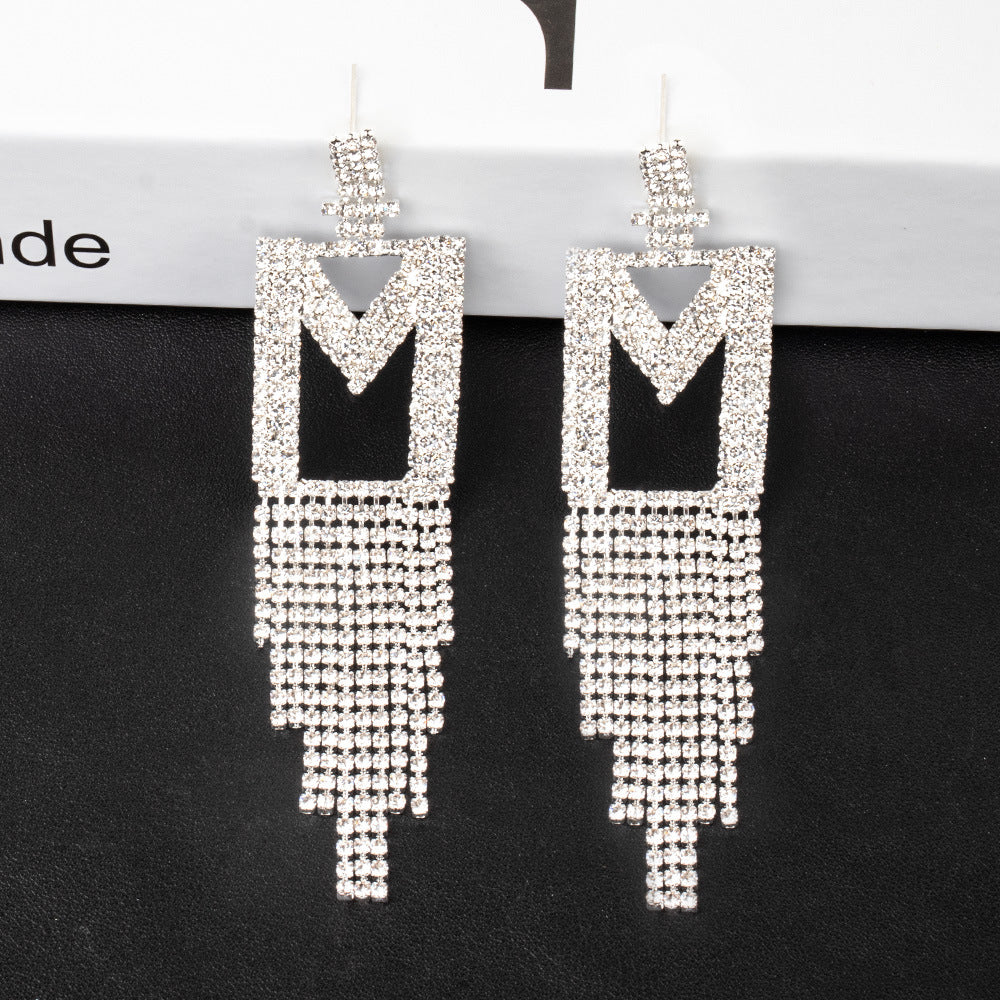Fashion Jewelry 925 Silver Needle Ornaments Rhinestone Letter B Earrings Banquet Tassel Ear Ornaments Female