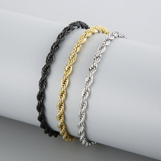 Gold Double Color Twist Chain Stainless Steel Bracelet For Men And Women