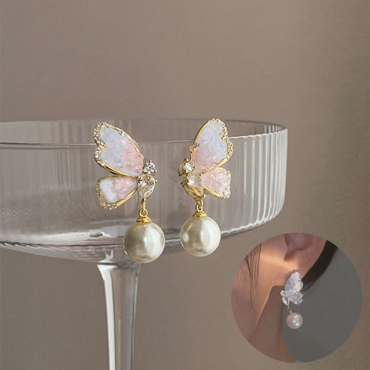Gradient Butterfly Pearl Earrings With Rhinestones Luxury Personalized Earrings For Women Jewelry